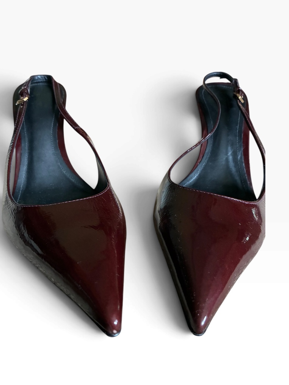 Schutz Elisha Burgundy Maplewood Patent Leather Slingback Pumps Gold Heels 10.5 - Picture 5 of 15